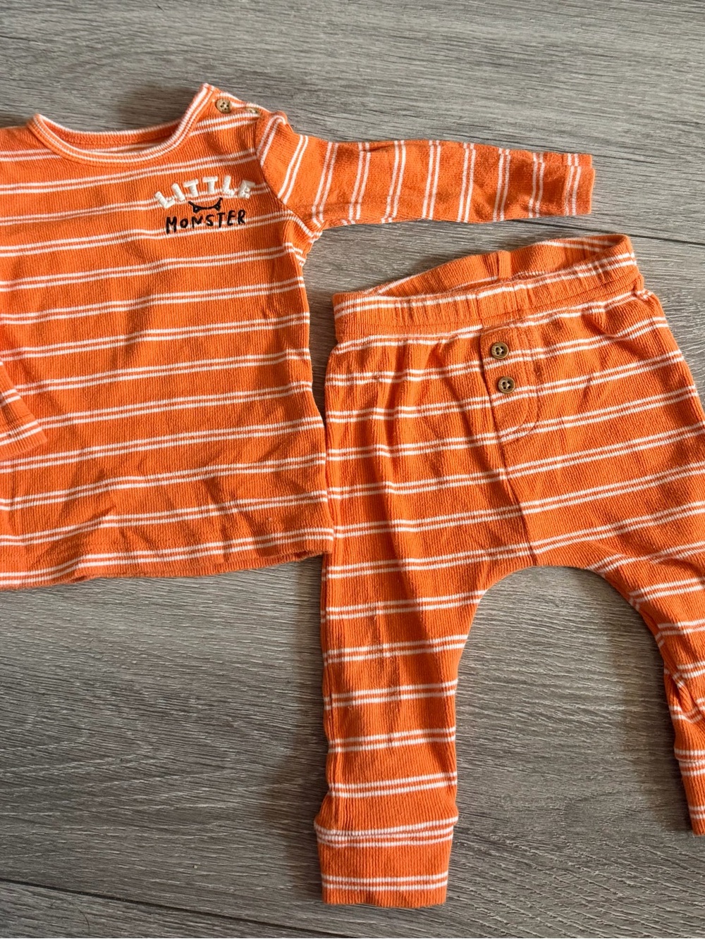 Carter's Orange and White Striped "Little Monster" Matching Set